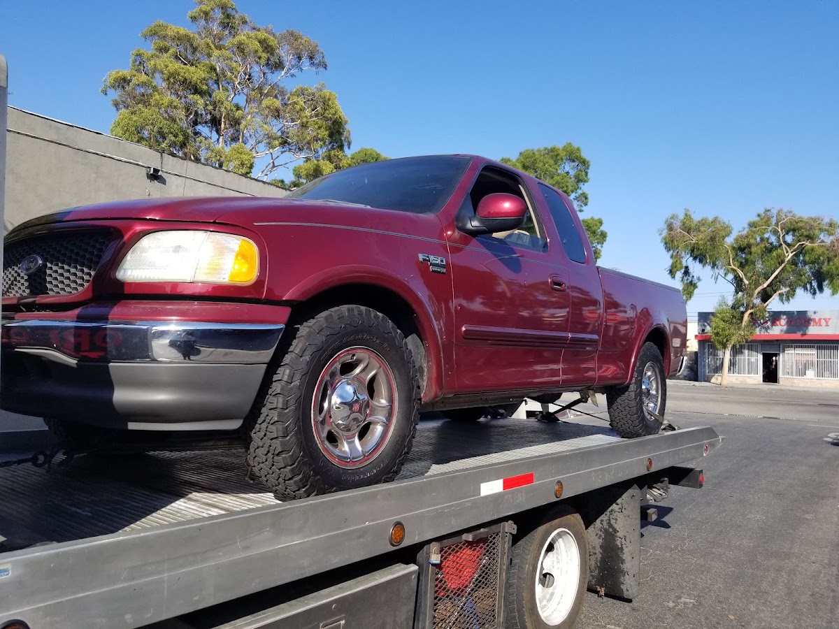 A truck being serviced at Twins Auto Repair in Lynwood