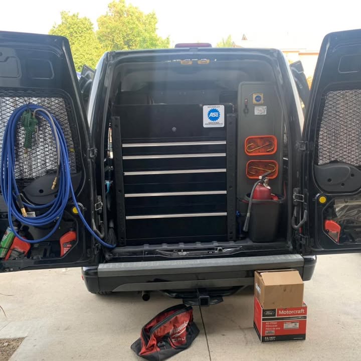 Twins Auto Repair service van, organised tools and ASE certification